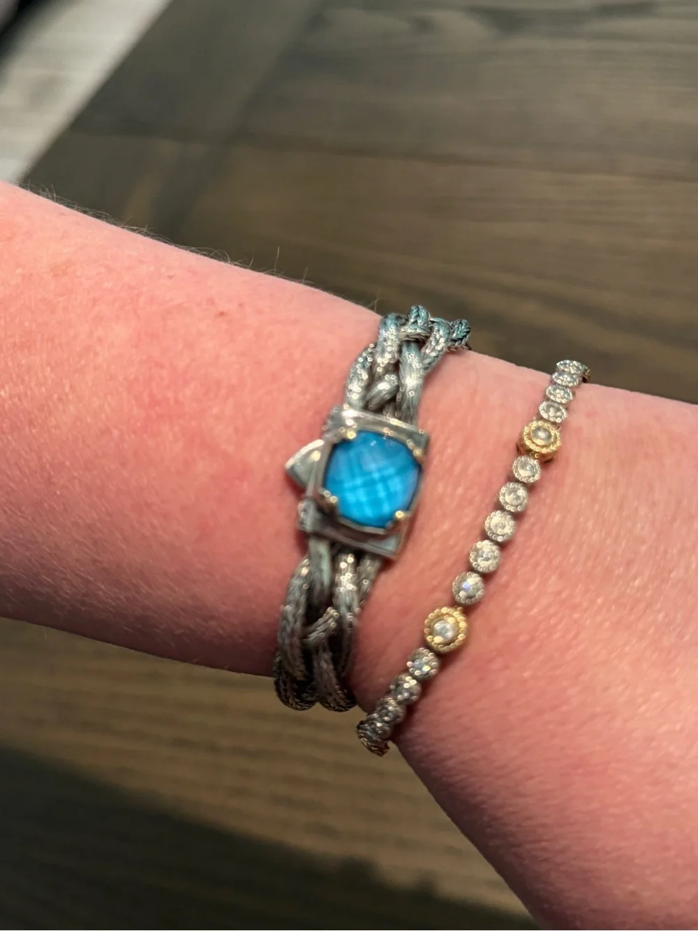 Samuel B 925 Sterling Silver Blue Topaz Tulang Naga Braided Bracelet 36.5g 8”